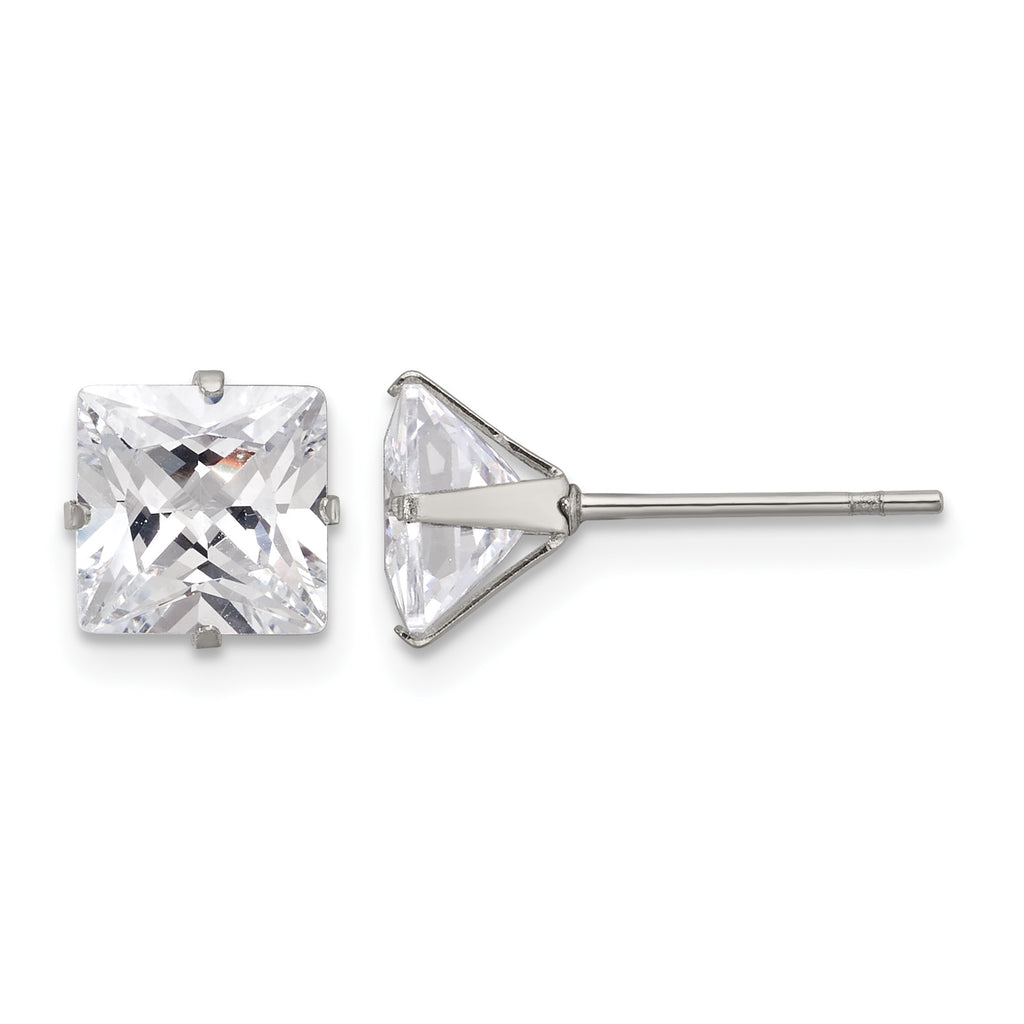 Stainless Steel Polished Square Cubic Zirconia Stud Earrings