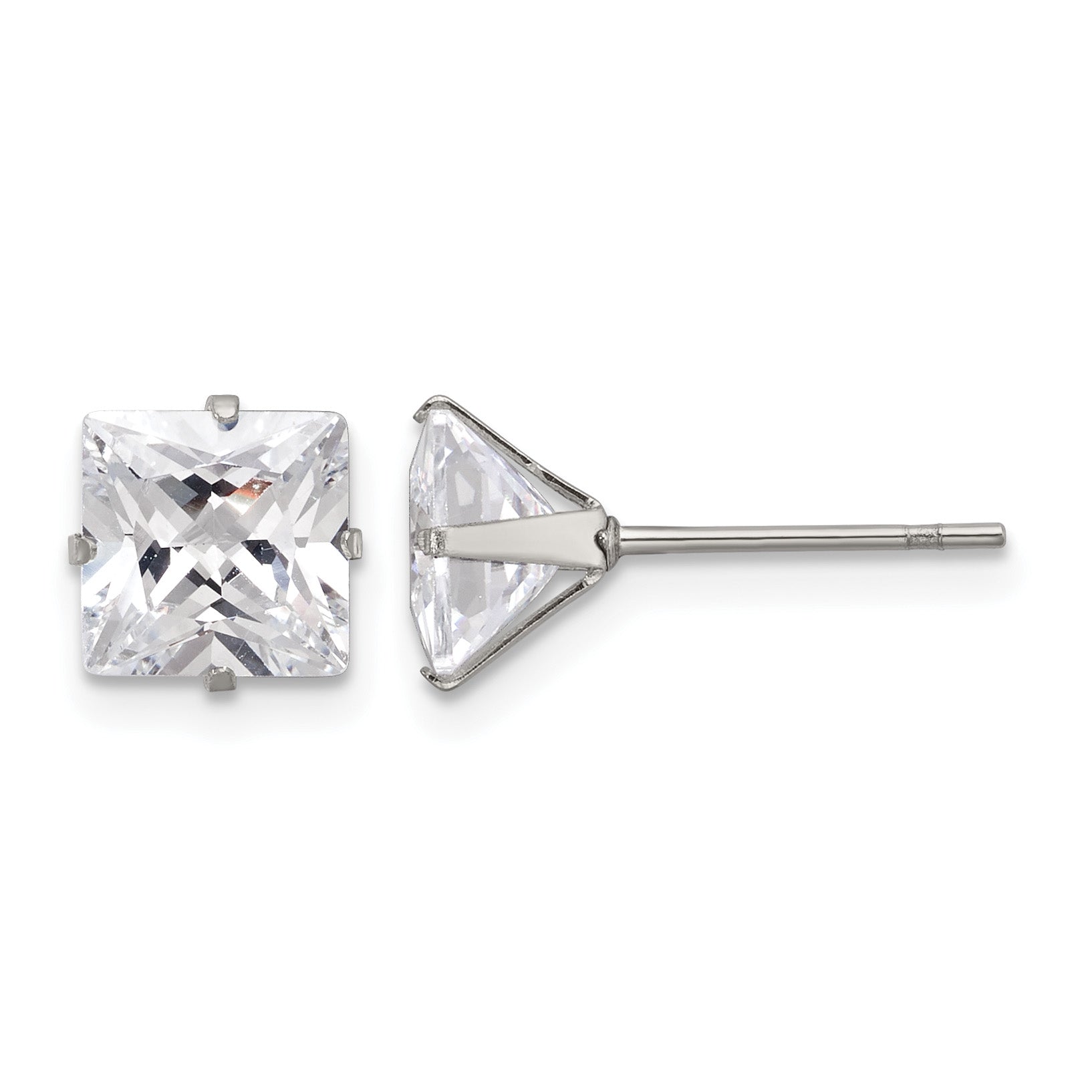 Stainless Steel Polished Square Cubic Zirconia Stud Earrings