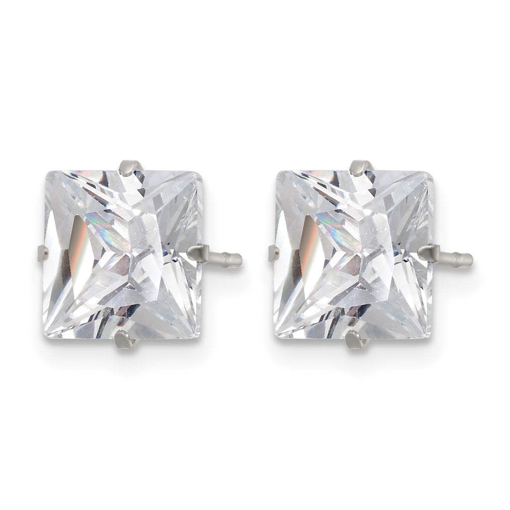 Stainless Steel Polished Square Cubic Zirconia Stud Earrings