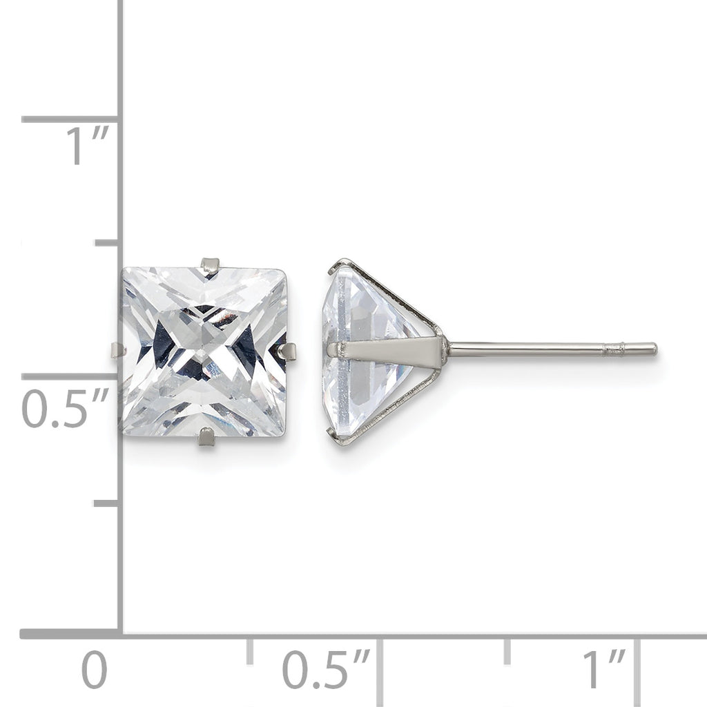 Stainless Steel Polished Square Cubic Zirconia Stud Earrings
