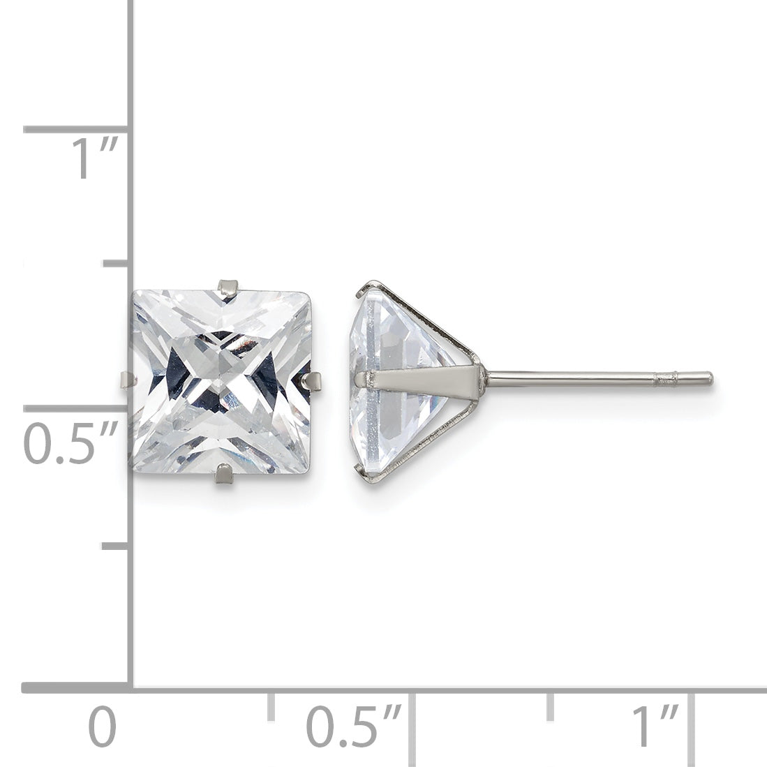 Stainless Steel Polished Square Cubic Zirconia Stud Earrings