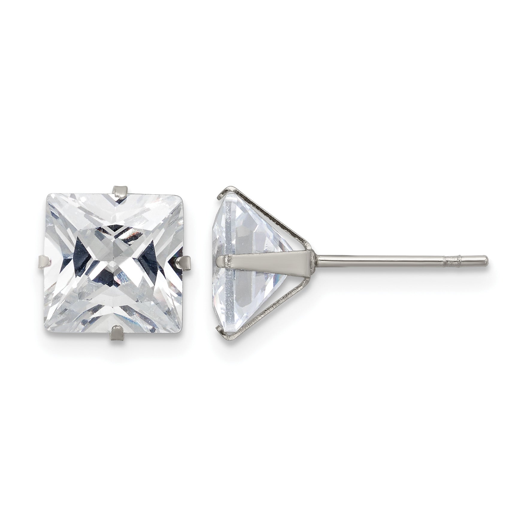 Stainless Steel Polished Square Cubic Zirconia Stud Earrings Main image