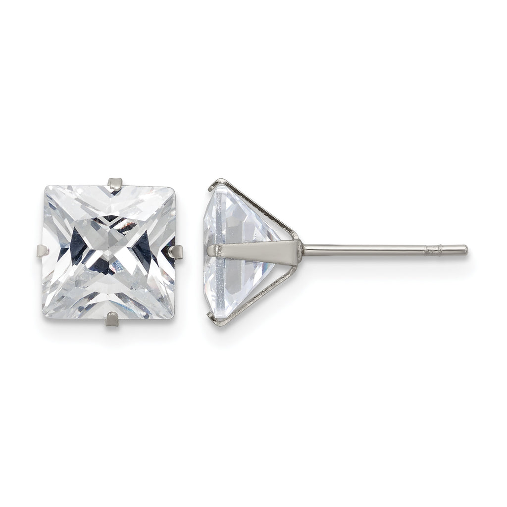 Stainless Steel Polished Square Cubic Zirconia Stud Earrings