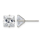 Stainless Steel Polished Square Cubic Zirconia Stud Earrings