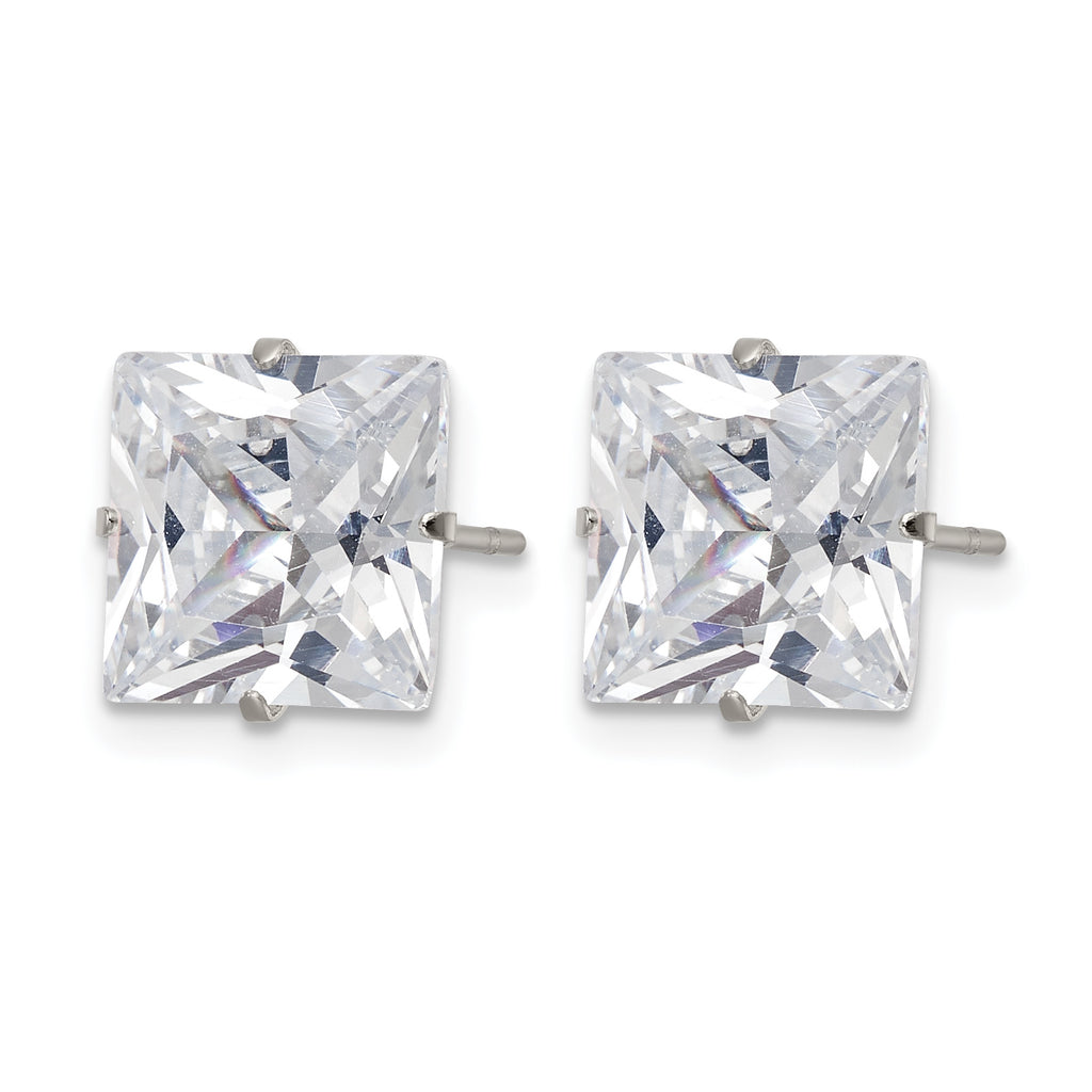 Stainless Steel Polished Square Cubic Zirconia Stud Earrings