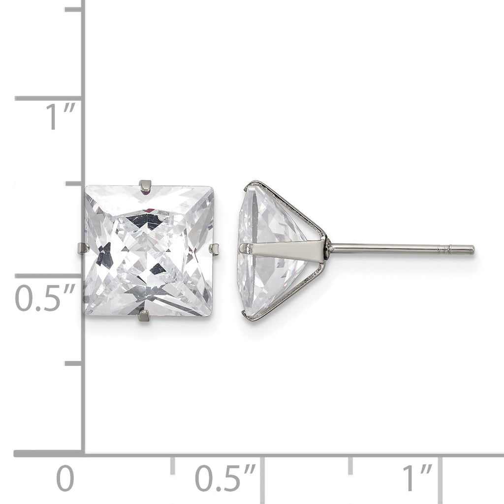 Stainless Steel Polished Square Cubic Zirconia Stud Earrings