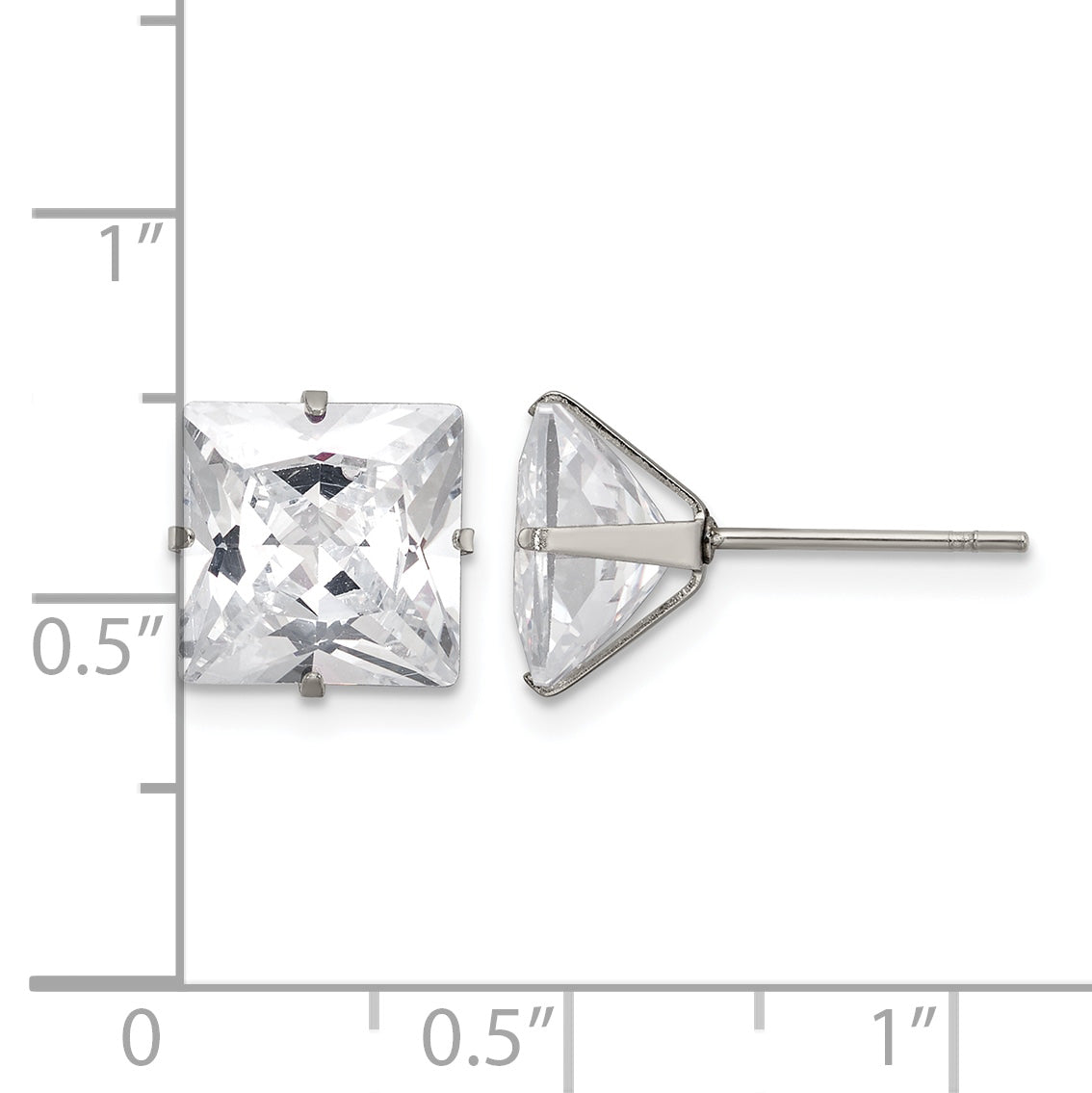Stainless Steel Polished Square Cubic Zirconia Stud Earrings