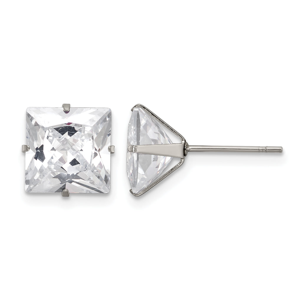 Stainless Steel Polished Square Cubic Zirconia Stud Earrings