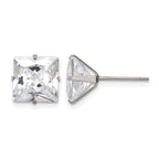 Stainless Steel Polished Square Cubic Zirconia Stud Earrings