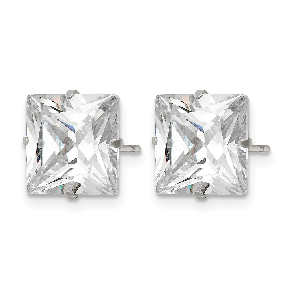 Stainless Steel Polished Square Cubic Zirconia Stud Earrings