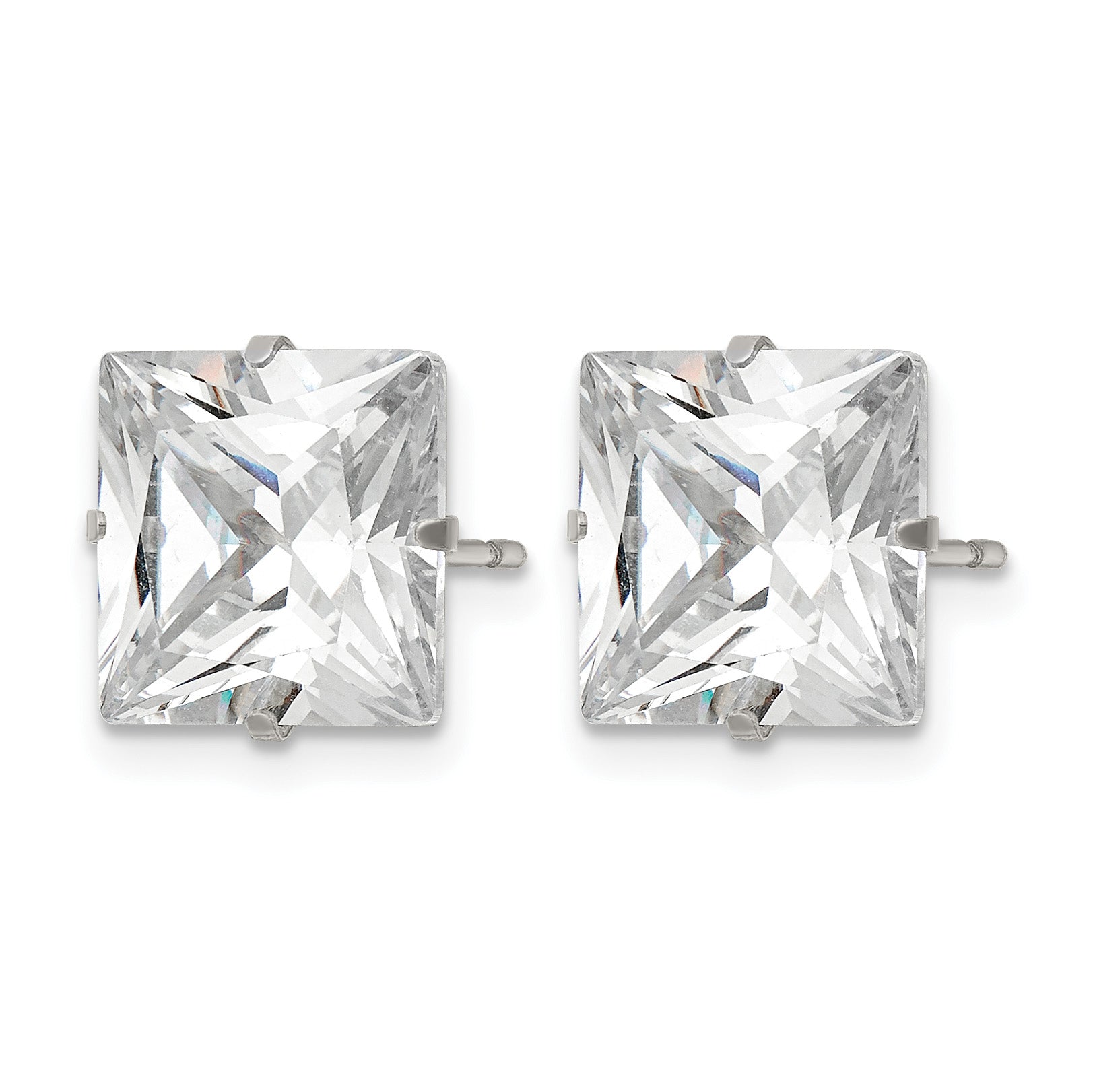 Stainless Steel Polished Square Cubic Zirconia Stud Earrings