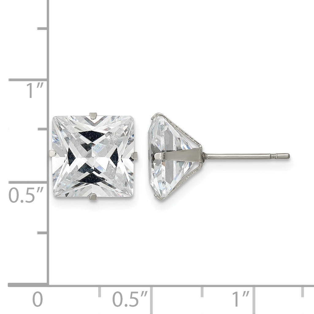 Stainless Steel Polished Square Cubic Zirconia Stud Earrings
