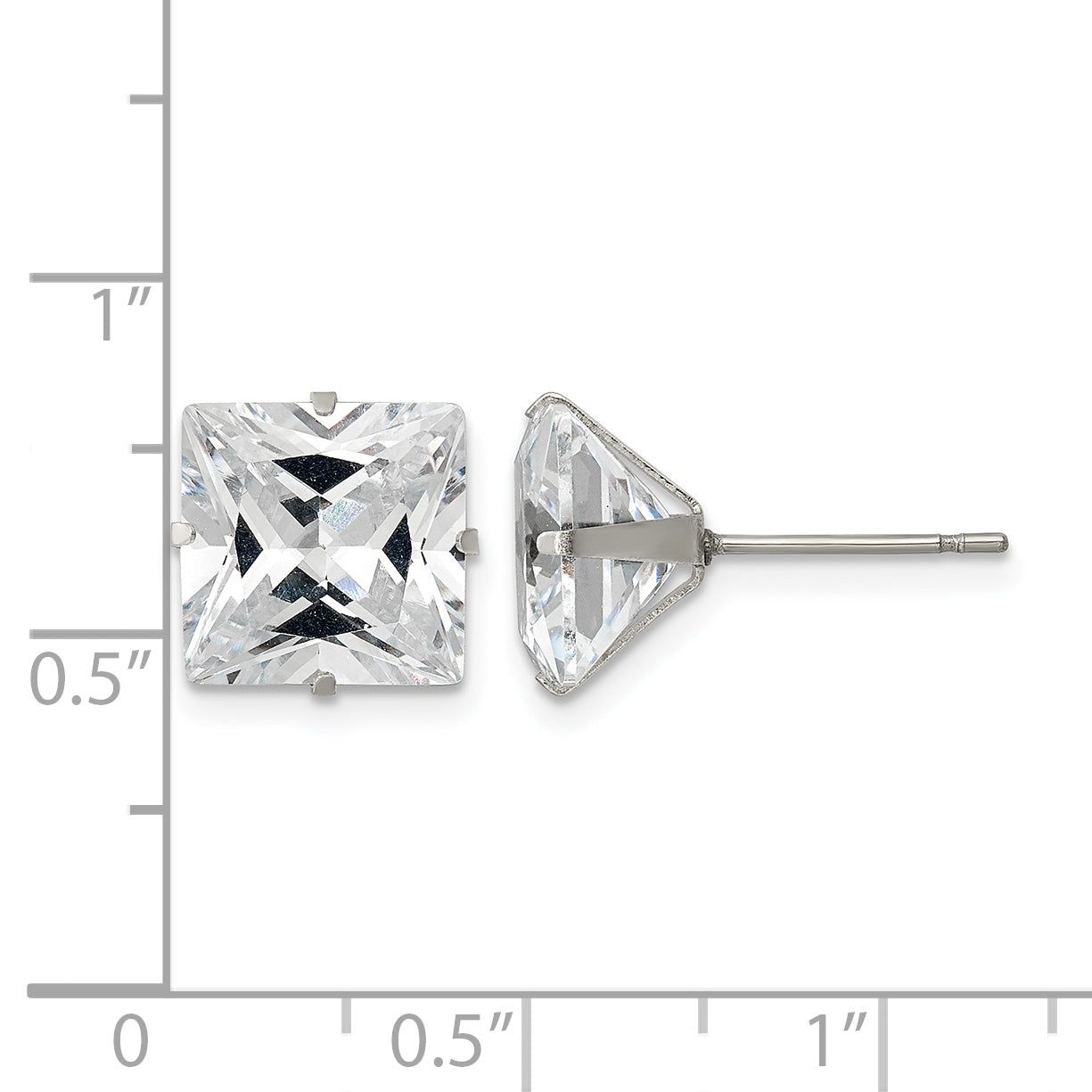 Stainless Steel Polished Square Cubic Zirconia Stud Earrings