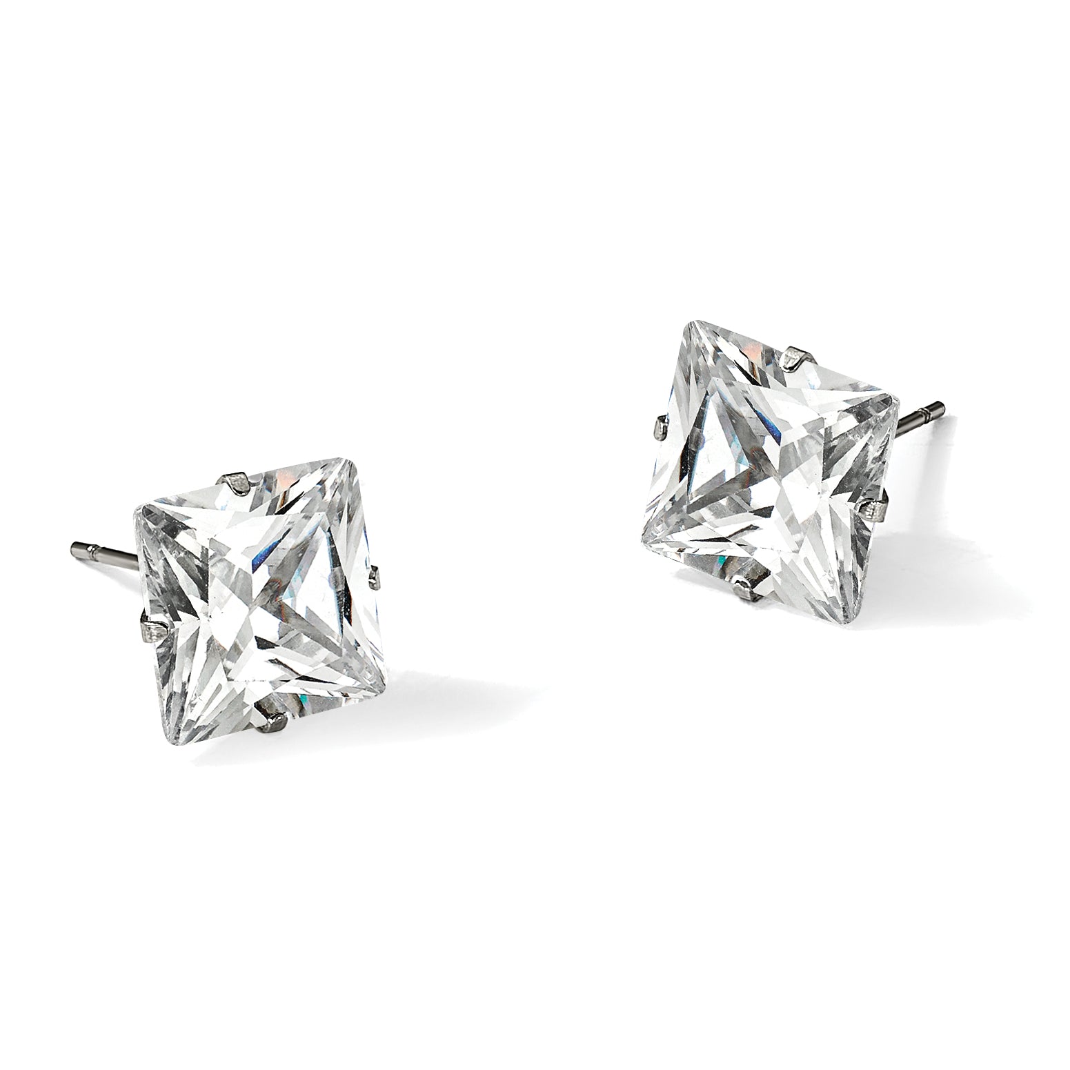 Stainless Steel Polished Square Cubic Zirconia Stud Earrings