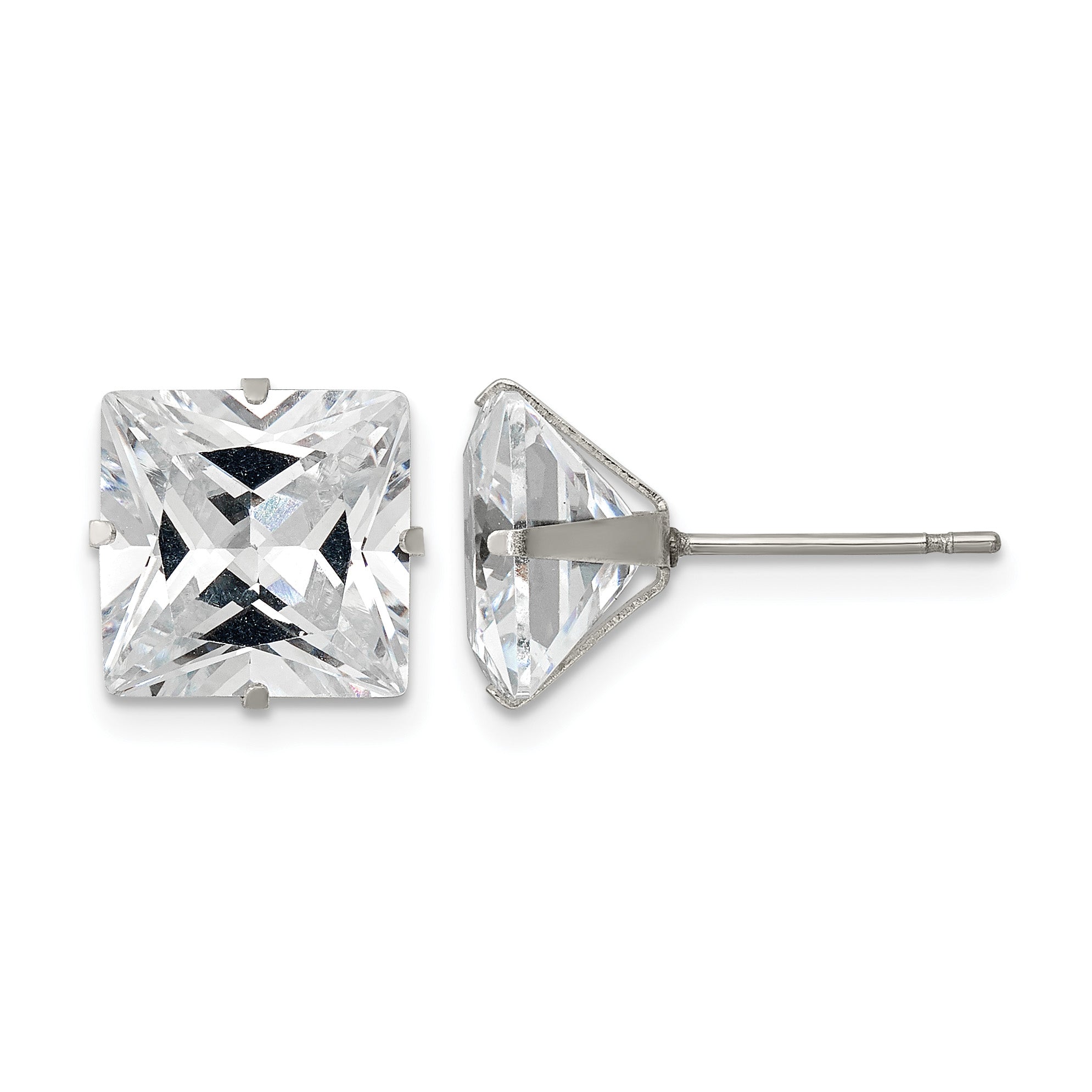 Stainless Steel Polished Square Cubic Zirconia Stud Earrings Main image