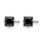 Stainless Steel Polished Square Black Cubic Zirconia Stud Earrings