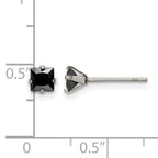 Stainless Steel Polished Square Black Cubic Zirconia Stud Earrings