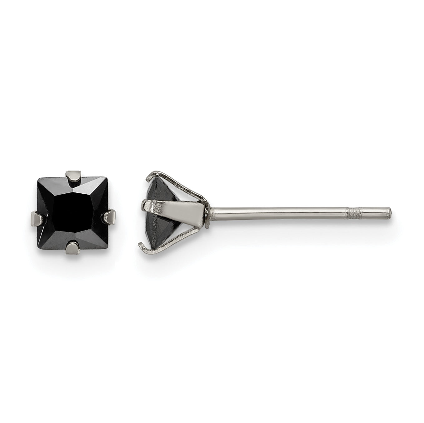 Stainless Steel Polished Square Black Cubic Zirconia Stud Earrings Main image