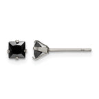 Stainless Steel Polished Square Black Cubic Zirconia Stud Earrings