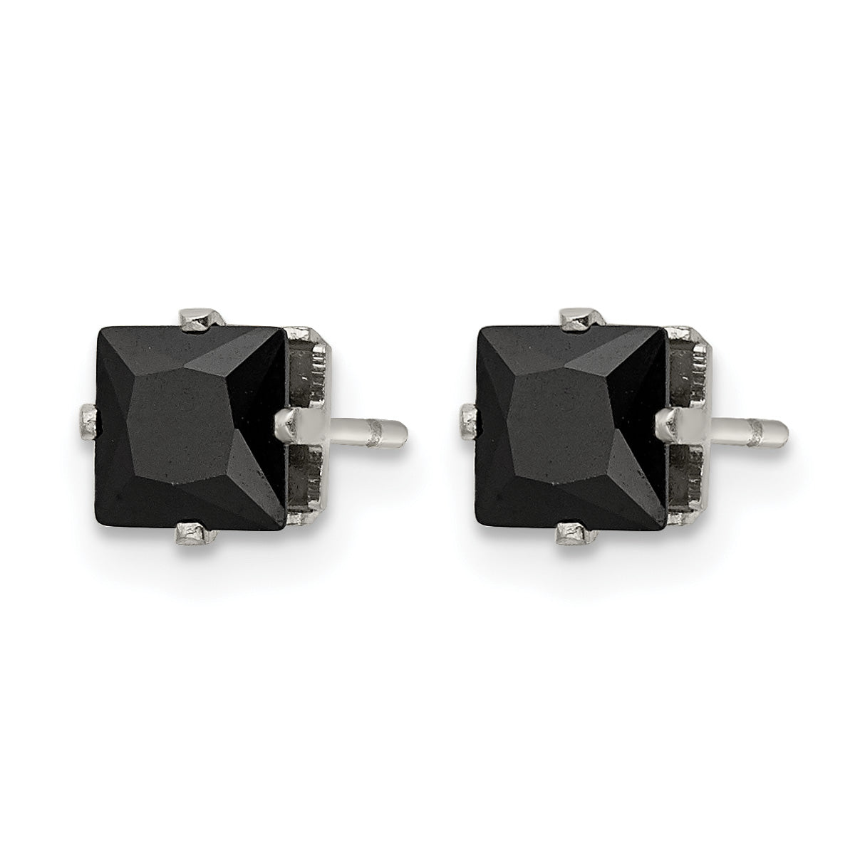 Stainless Steel Polished Square Black Cubic Zirconia Stud Earrings Secondary image