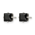 Stainless Steel Polished Square Black Cubic Zirconia Stud Earrings