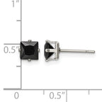 Stainless Steel Polished Square Black Cubic Zirconia Stud Earrings