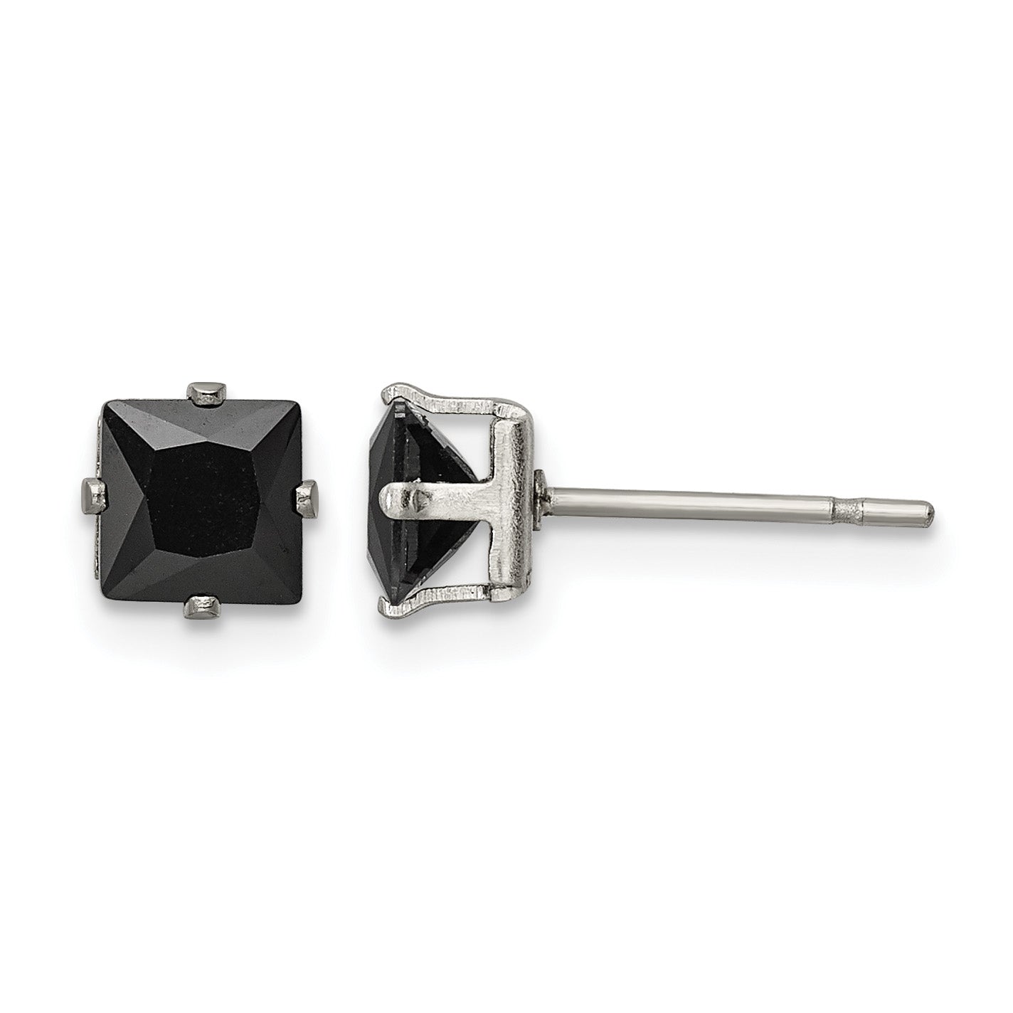 Stainless Steel Polished Square Black Cubic Zirconia Stud Earrings Main image