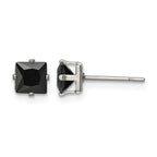 Stainless Steel Polished Square Black Cubic Zirconia Stud Earrings
