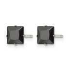 Stainless Steel Polished Square Black Cubic Zirconia Stud Earrings