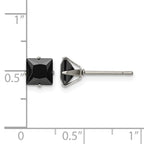 Stainless Steel Polished Square Black Cubic Zirconia Stud Earrings