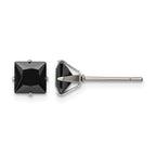Stainless Steel Polished Square Black Cubic Zirconia Stud Earrings