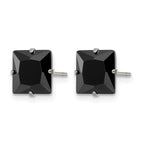 Stainless Steel Polished Square Black Cubic Zirconia Stud Earrings