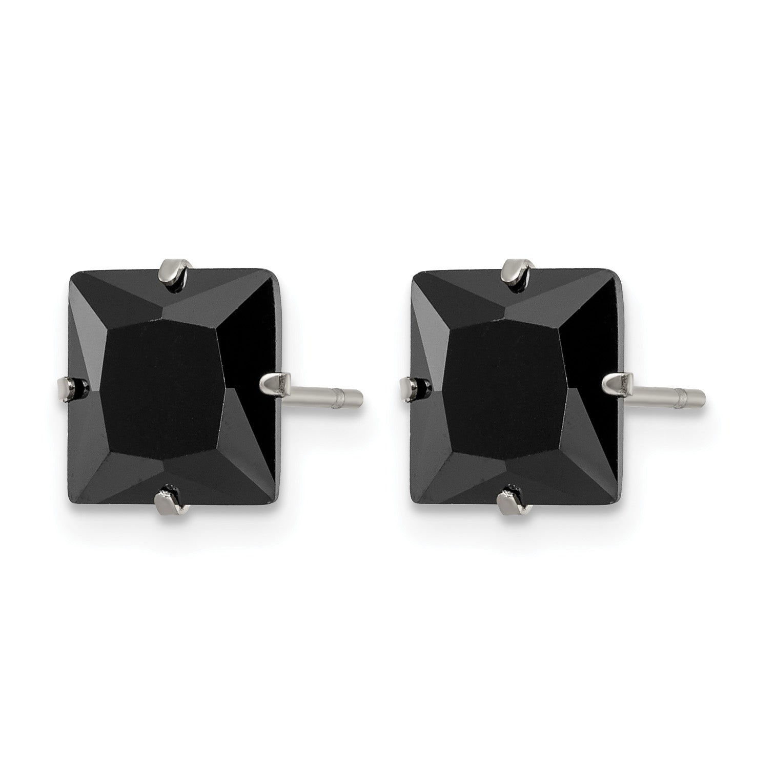 Stainless Steel Polished Square Black Cubic Zirconia Stud Earrings