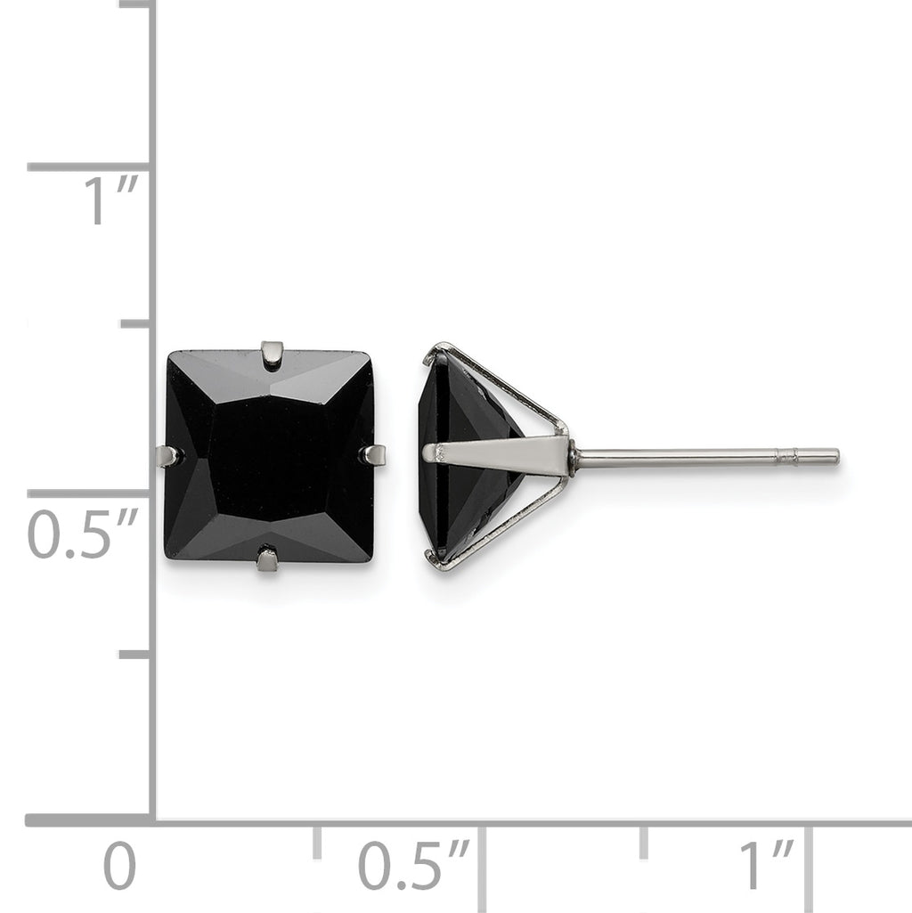 Stainless Steel Polished Square Black Cubic Zirconia Stud Earrings