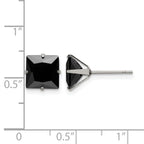 Stainless Steel Polished Square Black Cubic Zirconia Stud Earrings