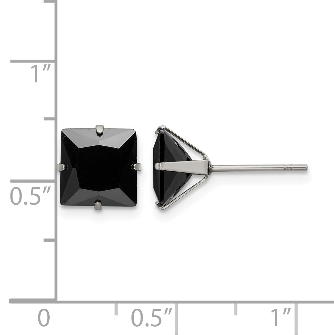Stainless Steel Polished Square Black Cubic Zirconia Stud Earrings