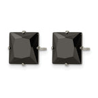 Stainless Steel Polished Square Black Cubic Zirconia Stud Earrings