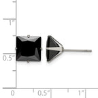 Stainless Steel Polished Square Black Cubic Zirconia Stud Earrings