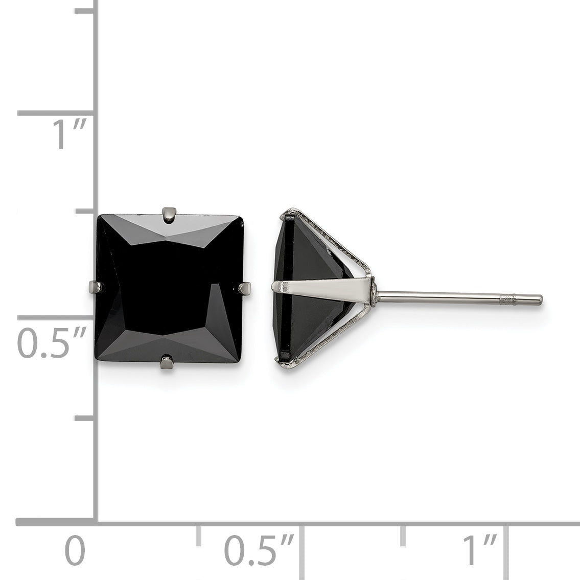 Stainless Steel Polished Square Black Cubic Zirconia Stud Earrings