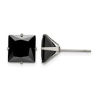 Stainless Steel Polished Square Black Cubic Zirconia Stud Earrings