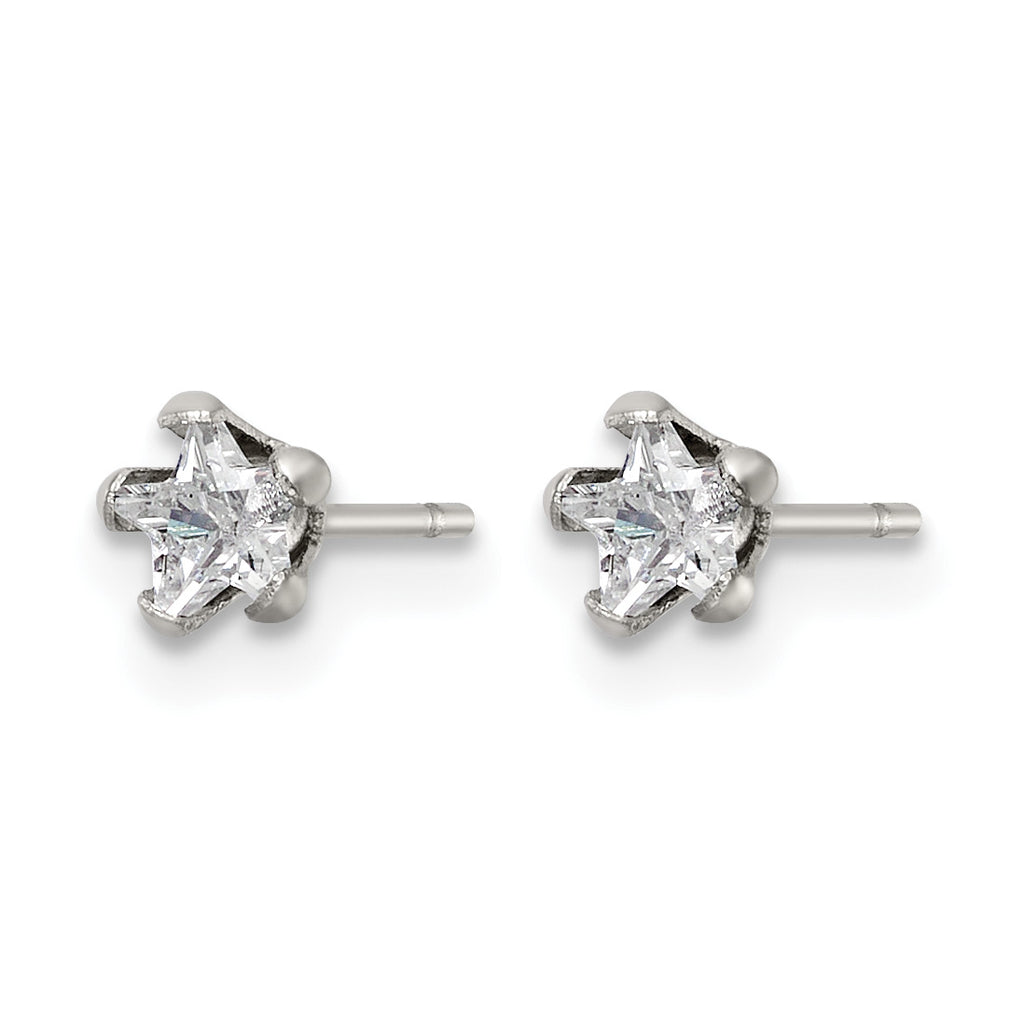 Stainless Steel Polished Star Cubic Zirconia Stud Earrings