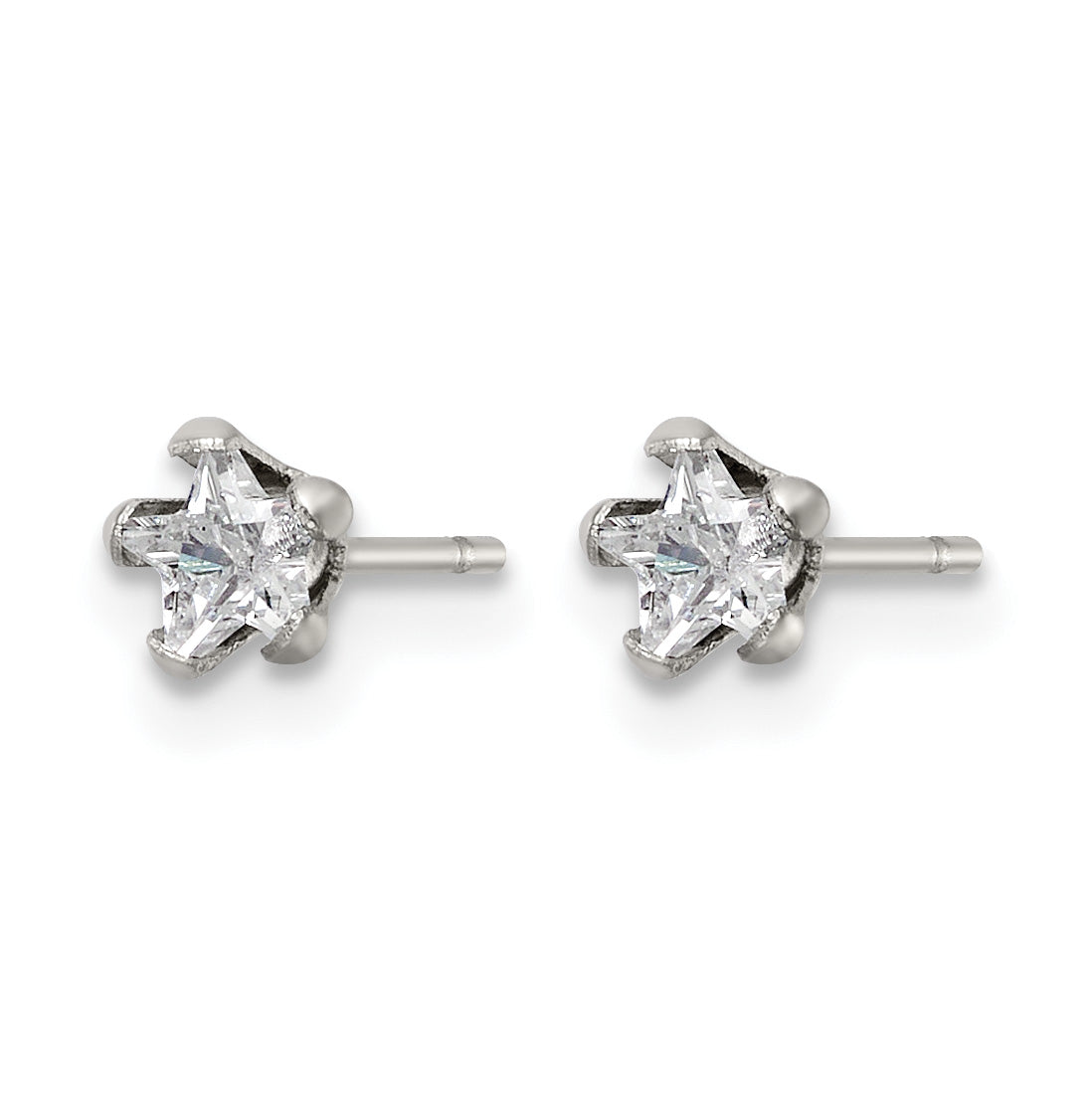 Stainless Steel Polished Star Cubic Zirconia Stud Earrings
