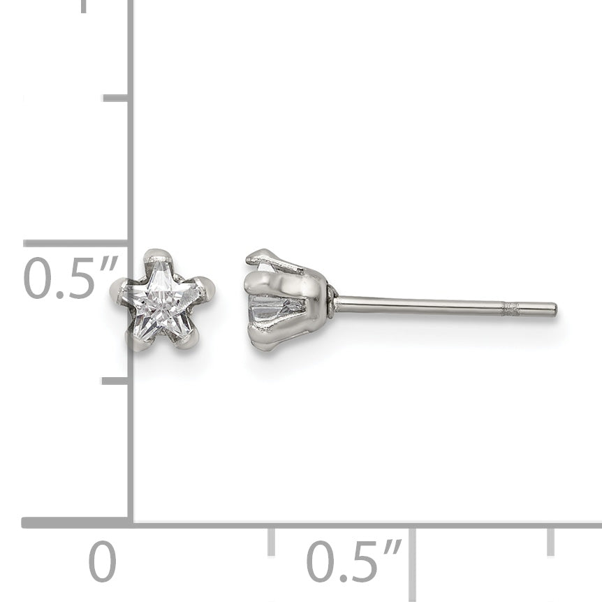 Stainless Steel Polished Star Cubic Zirconia Stud Earrings
