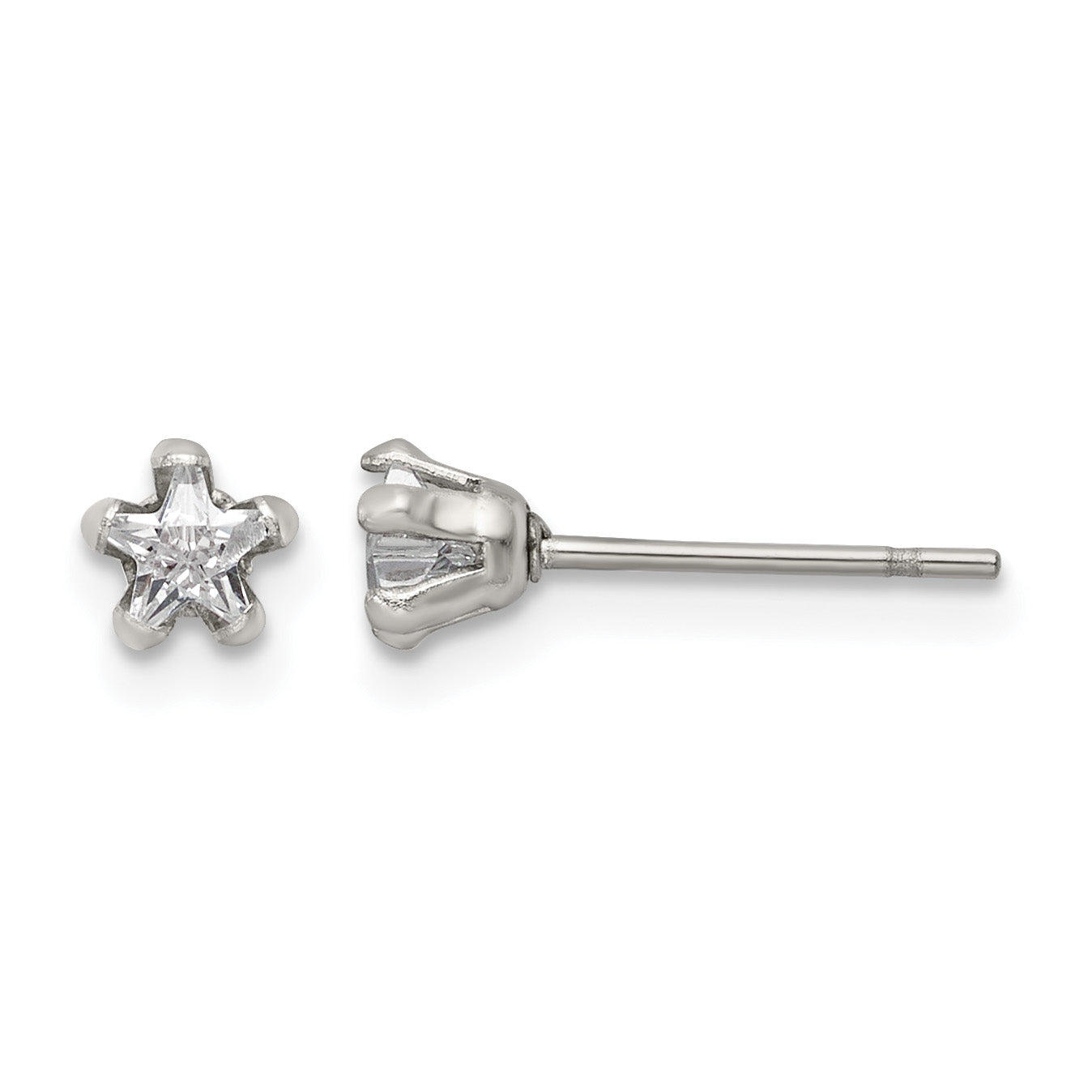 Stainless Steel Polished Star Cubic Zirconia Stud Earrings