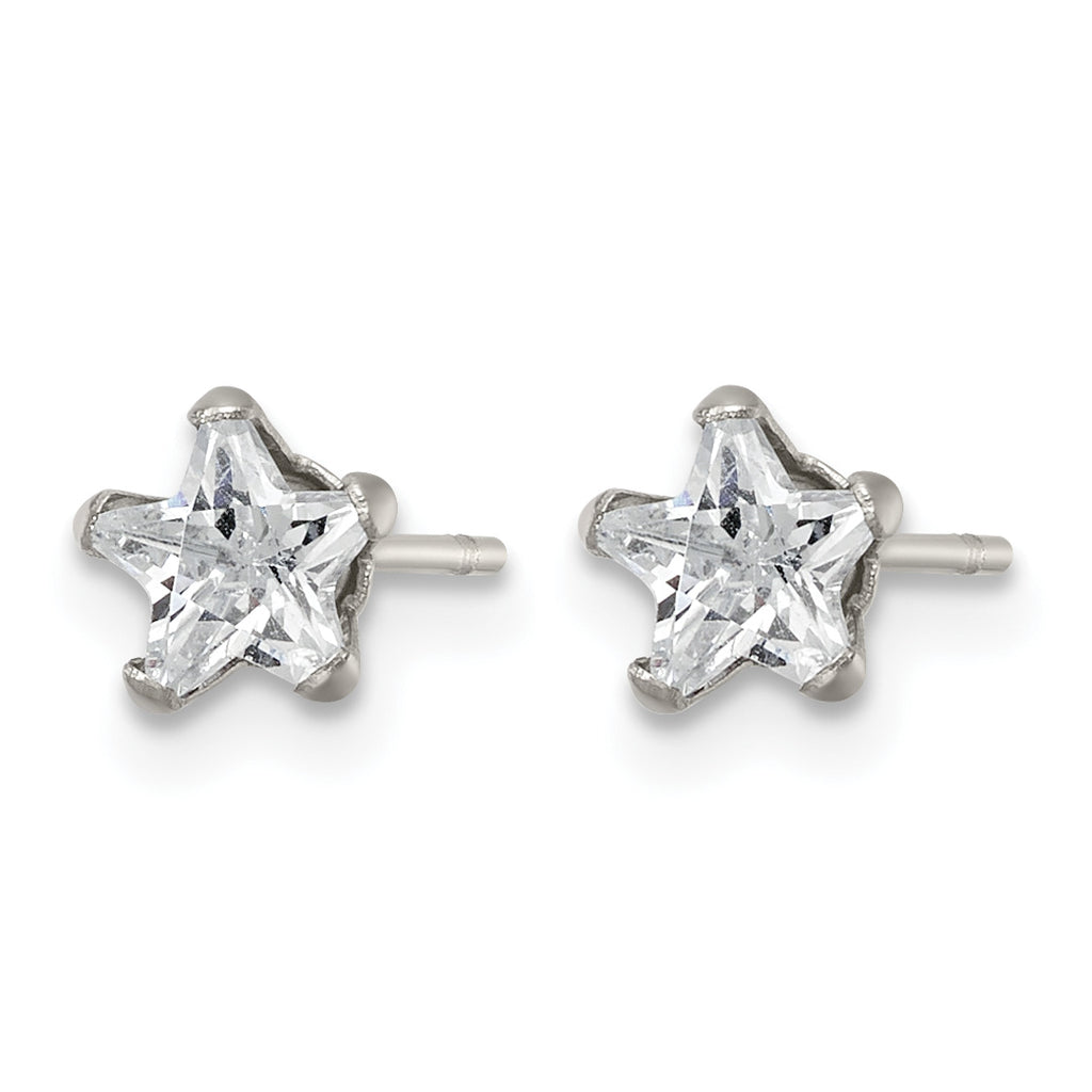 Stainless Steel Polished Star Cubic Zirconia Stud Earrings