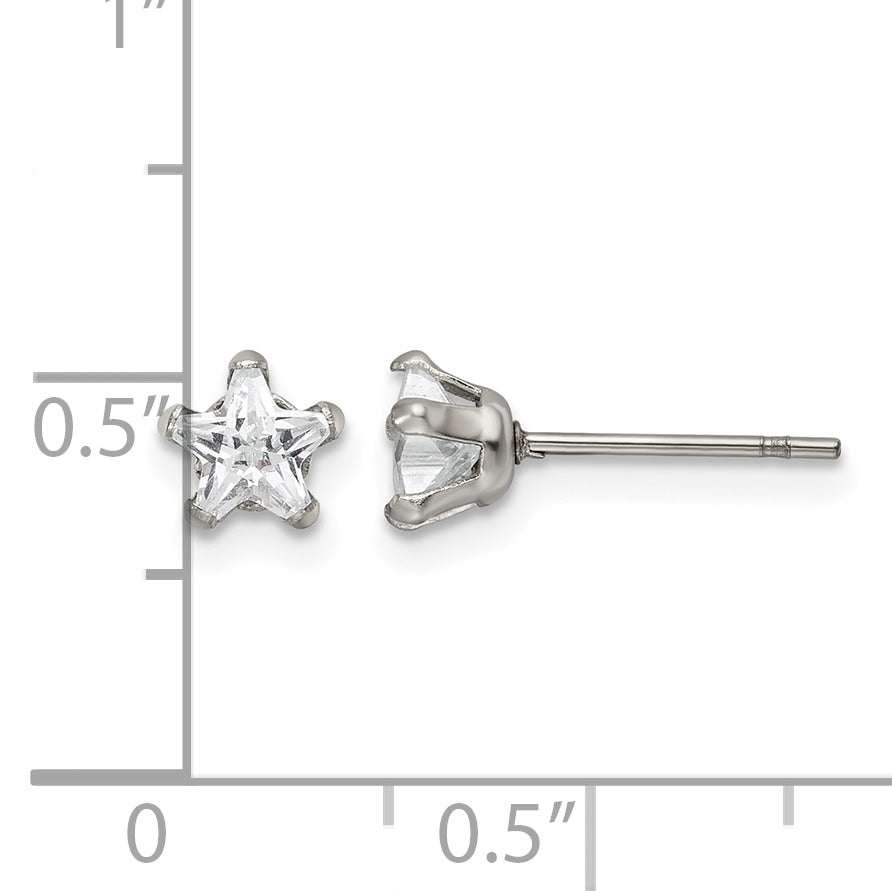 Stainless Steel Polished Star Cubic Zirconia Stud Earrings