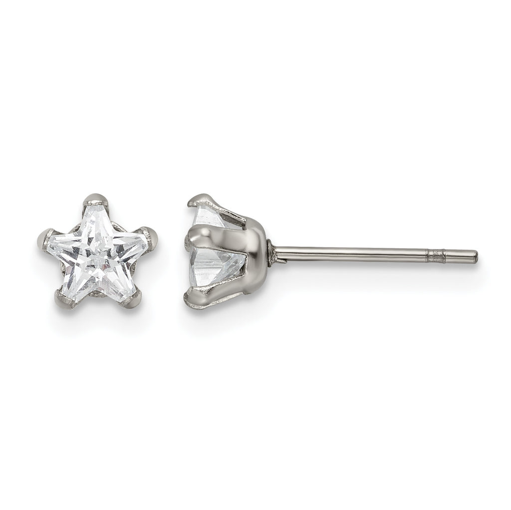 Stainless Steel Polished Star Cubic Zirconia Stud Earrings