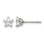 Stainless Steel Polished Star Cubic Zirconia Stud Earrings