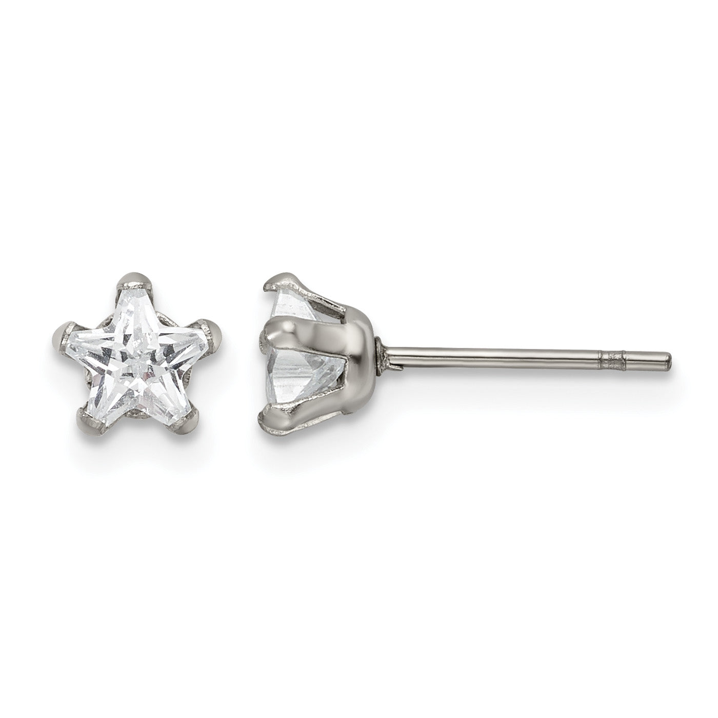 Stainless Steel Polished Star Cubic Zirconia Stud Earrings