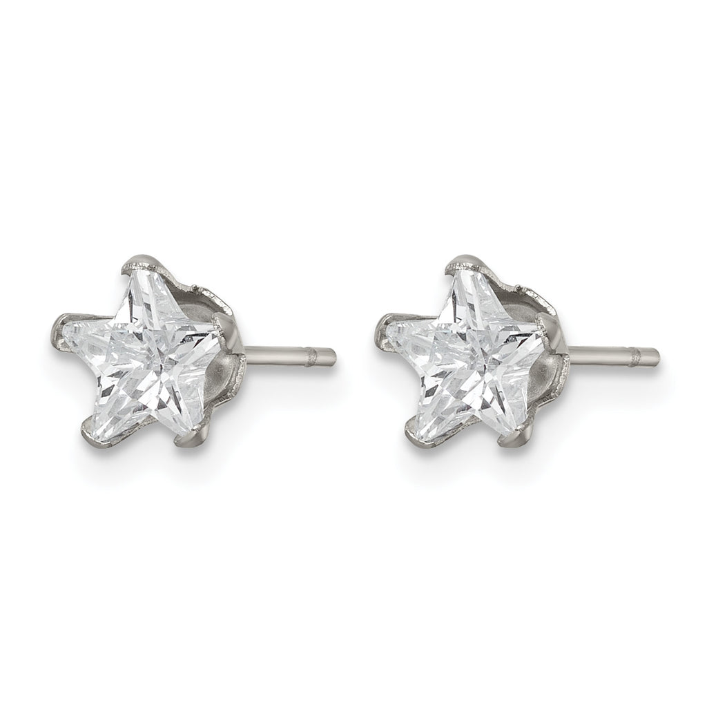 Stainless Steel Polished Star Cubic Zirconia Stud Earrings